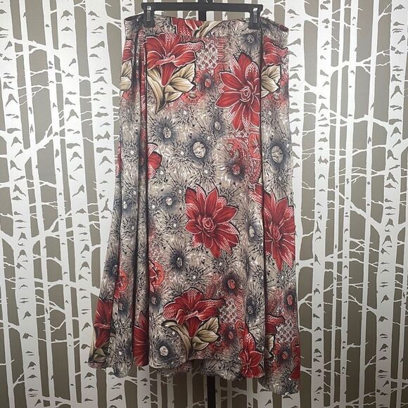 Lucky & Coco Rust Tan Metallic Floral Print Maxi Skirt sz XL - Picture 1 of 10